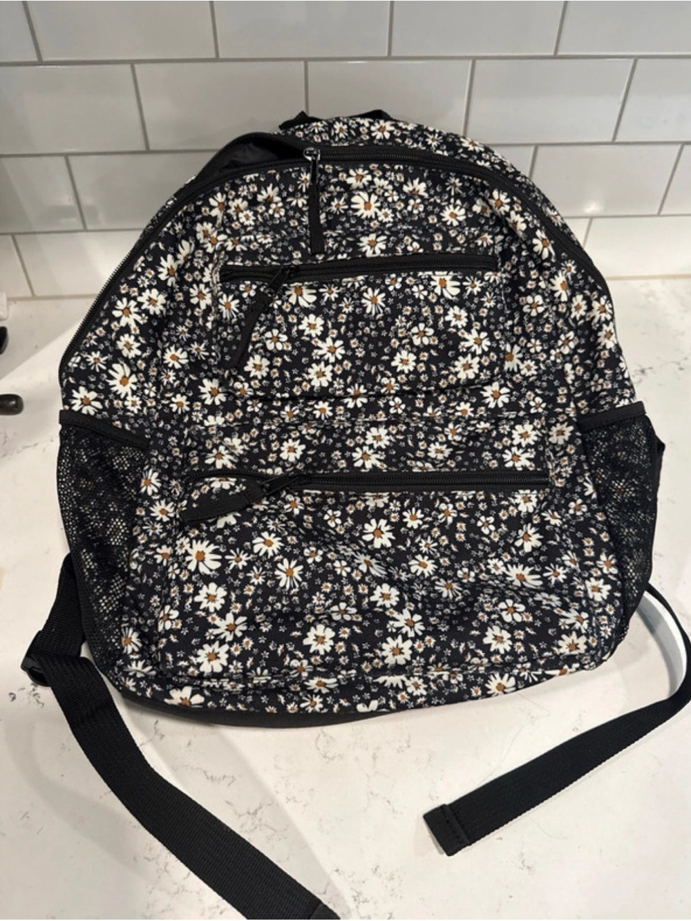 Black Daisy Print Girls Backpack